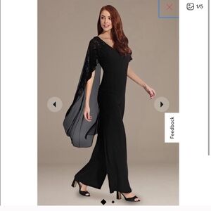 Adrianna Papell Elegant Black Jumpsuit with Beaded Cape